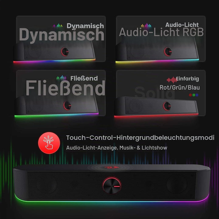 Redragon GS560 Adiemus RGB Desktop-Soundbar, 2.0-Kanal-Computerlautsprecher mit dynamischer Lichtlei