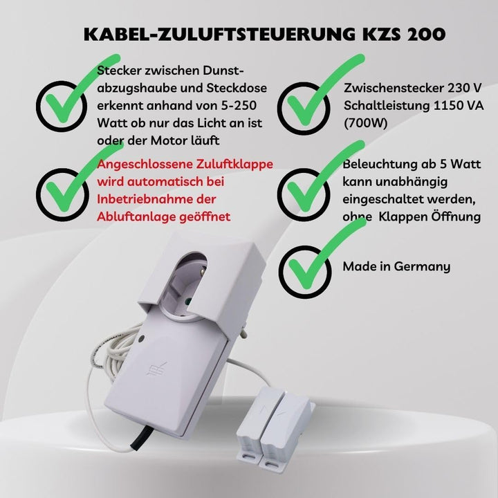 Schabus KZS 200 Kabel-Zuluftsteuerung, steuert eine Externe Lüftungklappe an, wenn Dunstabzug starte