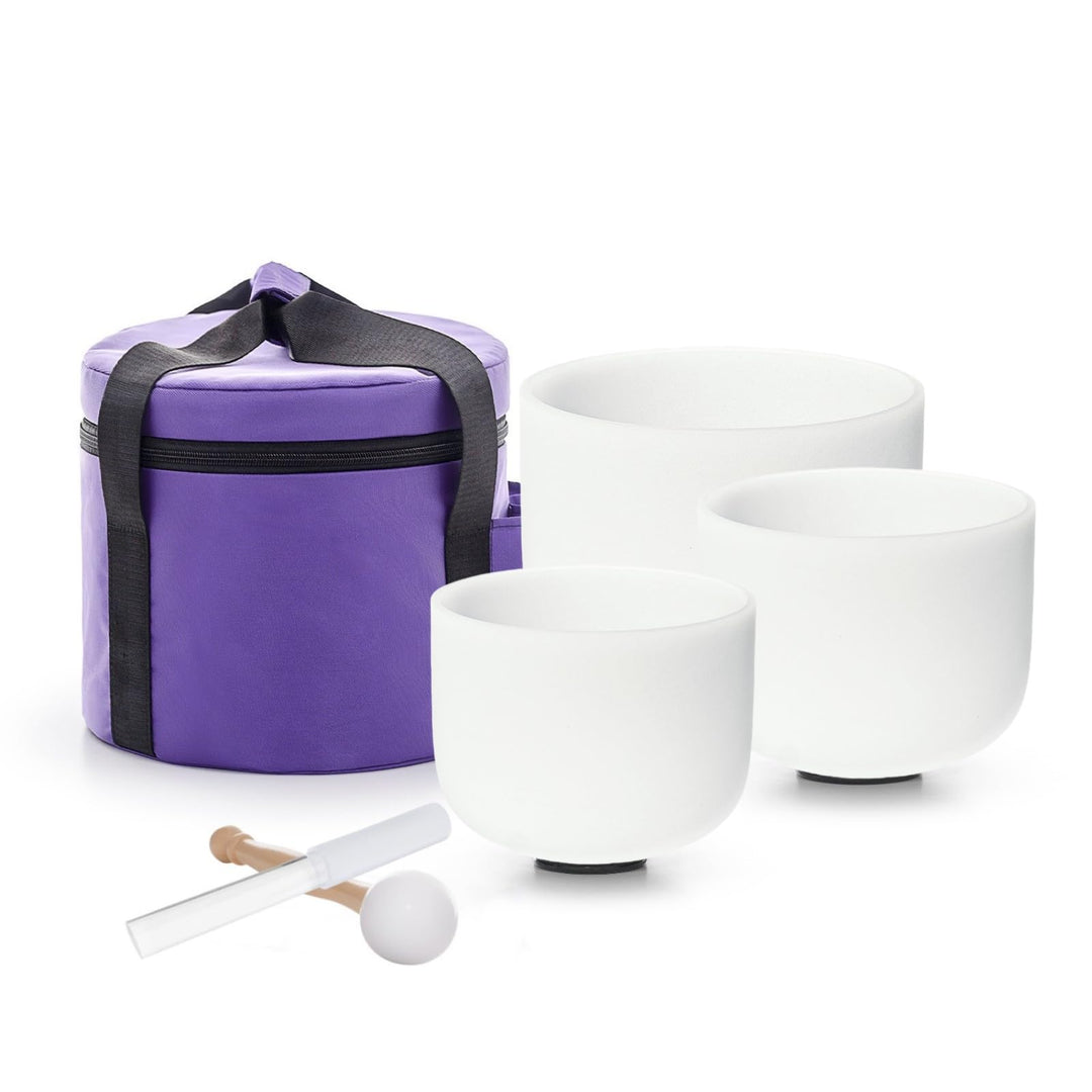 12''C 10''F 8''A, 432Hz Crystal Singing Bowl Set of 3,With Case,Sound Bowls Meditation Set