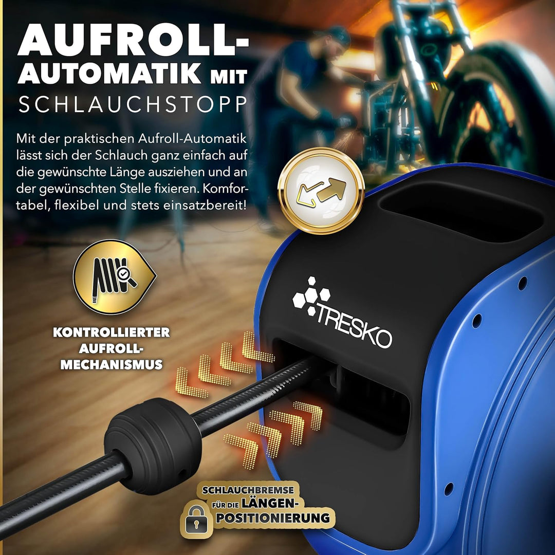 TRESKO® 15m Druckluftschlauch Aufroller automatisch 1/4" Anschluss | Schlauchtrommel Wandschlauchhal