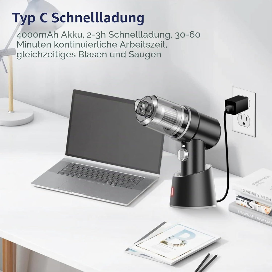 Handstaubsauger Akku 9000Pa,3 in 1 Auto Staubsauger Stark Akkustaubsauger mit Typ-C 4000mAh Batterie