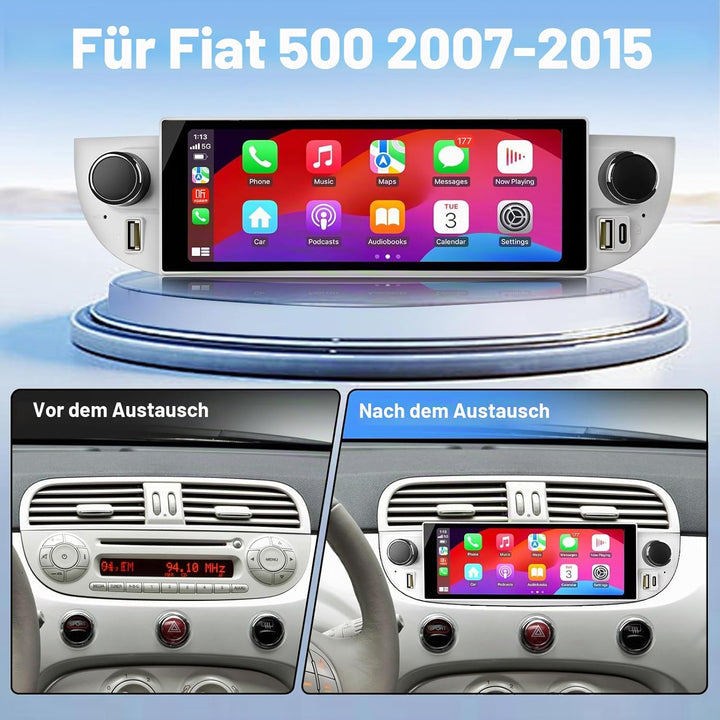 Autoradio für FIAT 500 2007-2015 mit Android Auto und CarPlay Wireless, RDS Car Radio Android 13 Ste