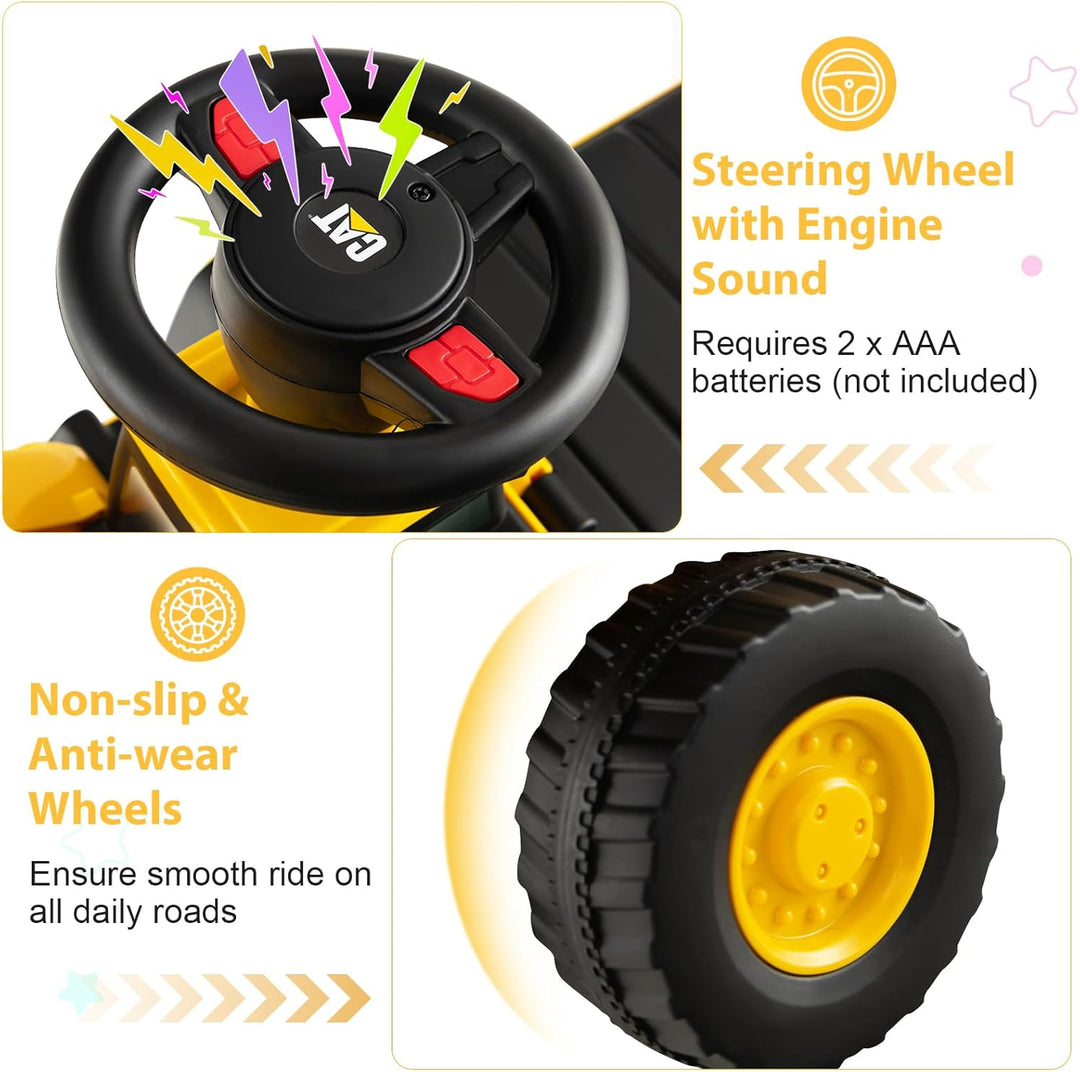 SOARS Sitzbagger, Kinderbagger mit Lenkbarer Schaufel, Rutschauto mit Hupe, verstecktem Stauraum & K