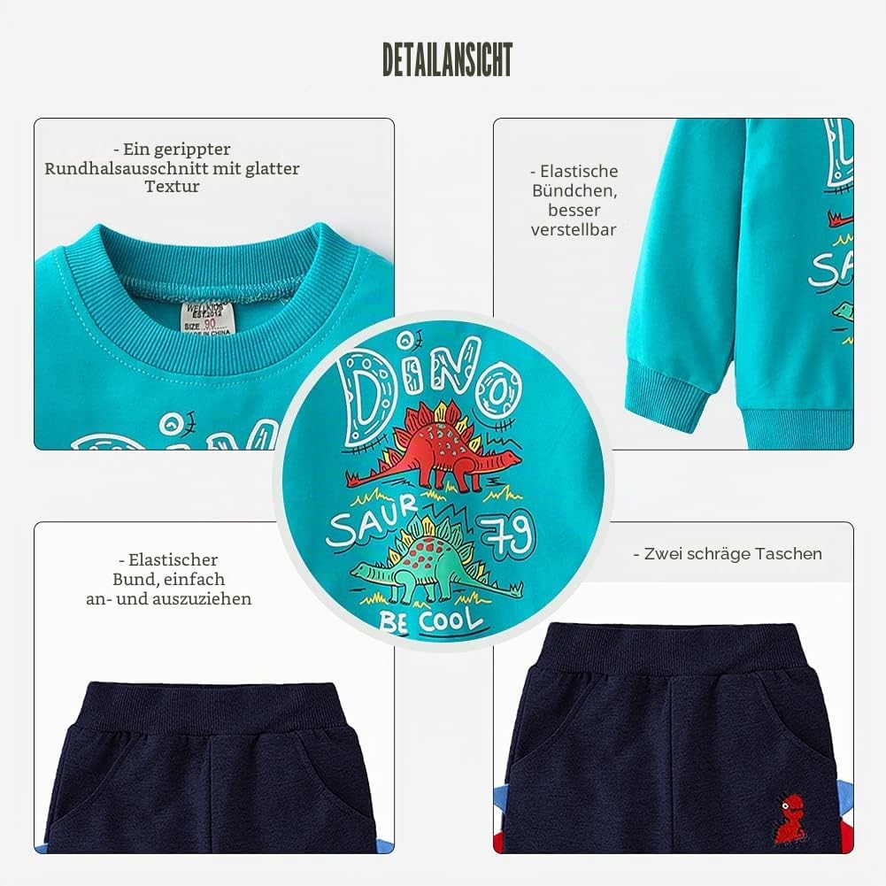 Volunboy Baby Jungen Dinosaurier kleidung, Kinder Pullover Jogginganzug Sweatshirt Langarmshirt und