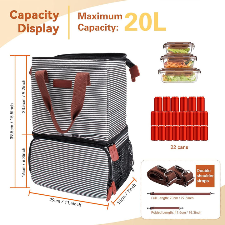 Kühlrucksack 20L Doppelte Gross Isoliert Kühltasche Lunchtasche Cooler Bag Thermotasche Picknicktasc