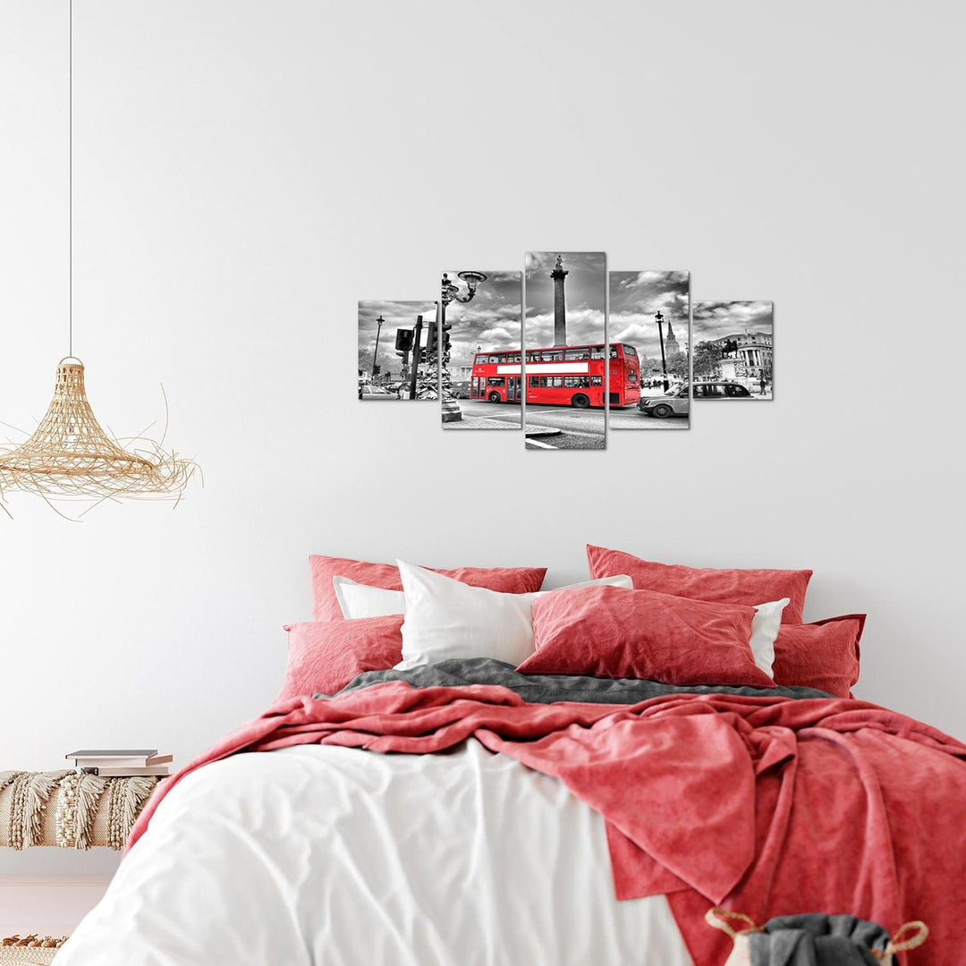 Runa Art Wandbilder London Bus 5 Teilig Bild auf Vlies Leinwand Deko Wohnzimmer Schlafzimmer England