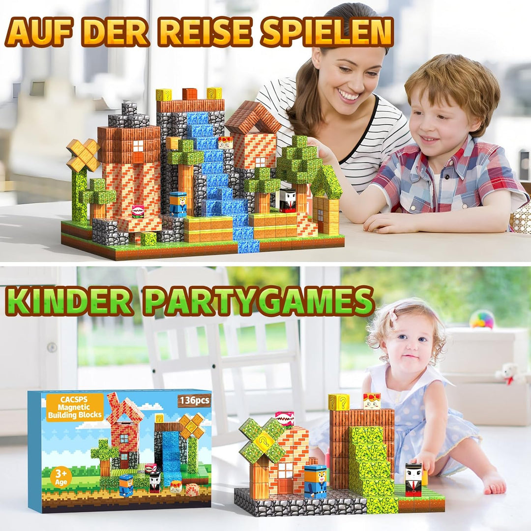 136 Stück Magnetische Bausteine, Magnetblöcke für Kinder ab 3 4 5 6 7 8 9 Jahre, Kreatives Konstrukt