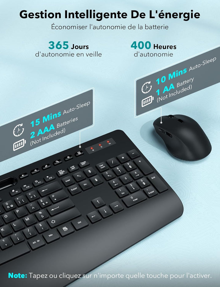 Tastatur Maus Set Kabellos, Ergonomische Tastatur in Voller Grösse mit Handgelenkauflage, Telefonhal