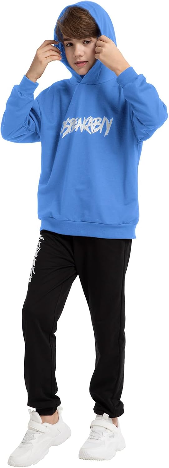 amropi Jungen Hoodie Trainingsanzug Sweatshirt Top und Hose Kleidungsset 2-15 Jahre 4-5 Jahre Blau S