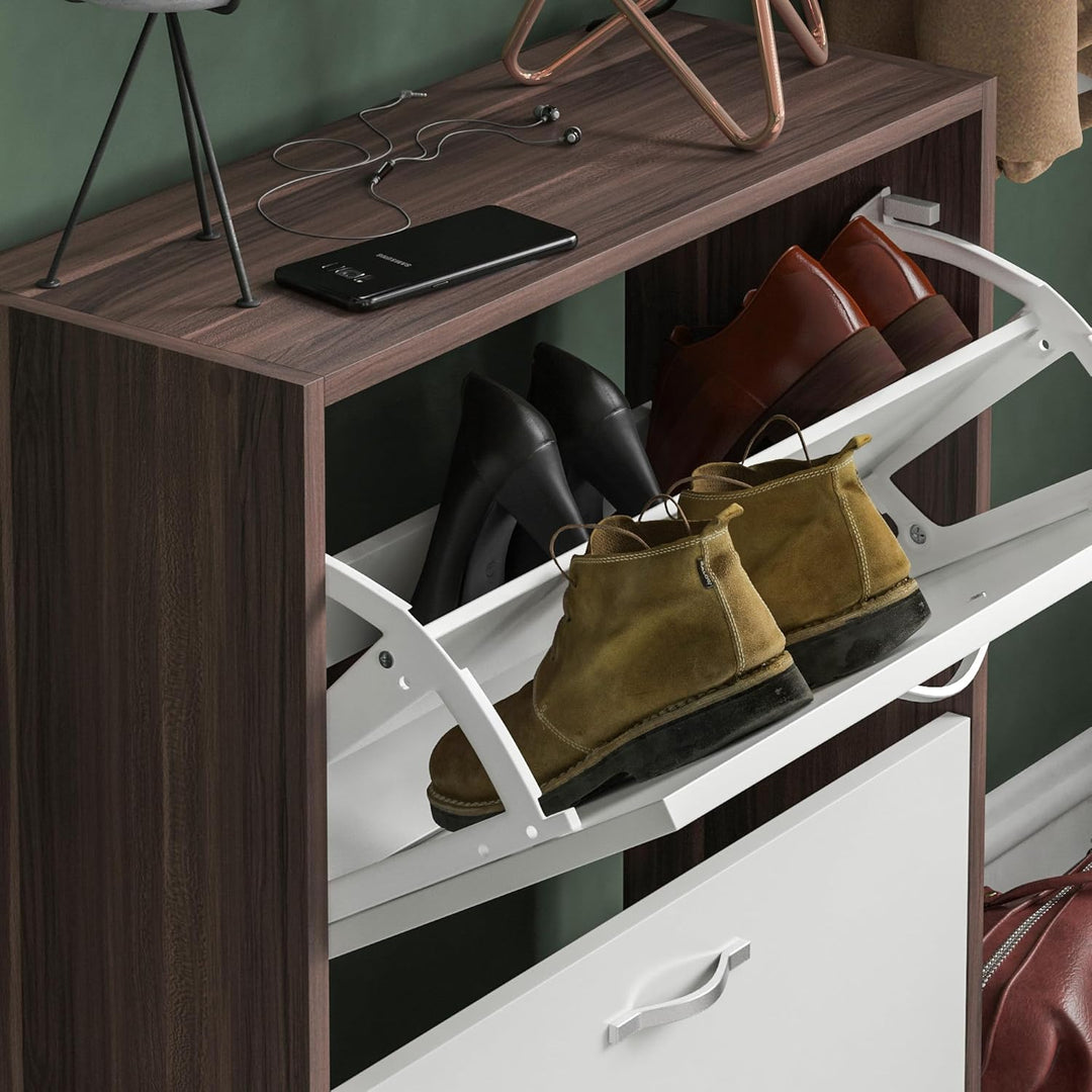 Vida Designs Schuhschrank mit 2 Klappfächern, Aufbewahrung für Schuhe, Organizer, Holzmöbel-Einheit,