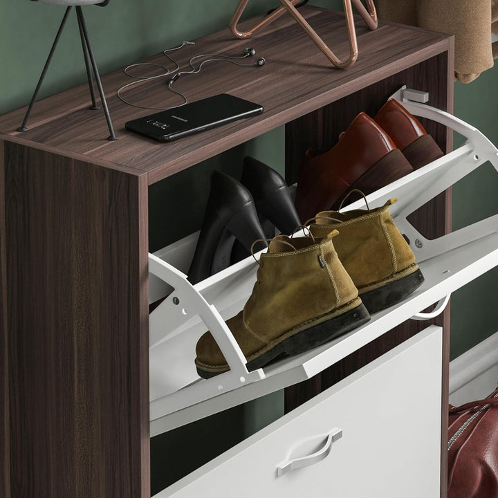Vida Designs Schuhschrank mit 2 Klappfächern, Aufbewahrung für Schuhe, Organizer, Holzmöbel-Einheit,