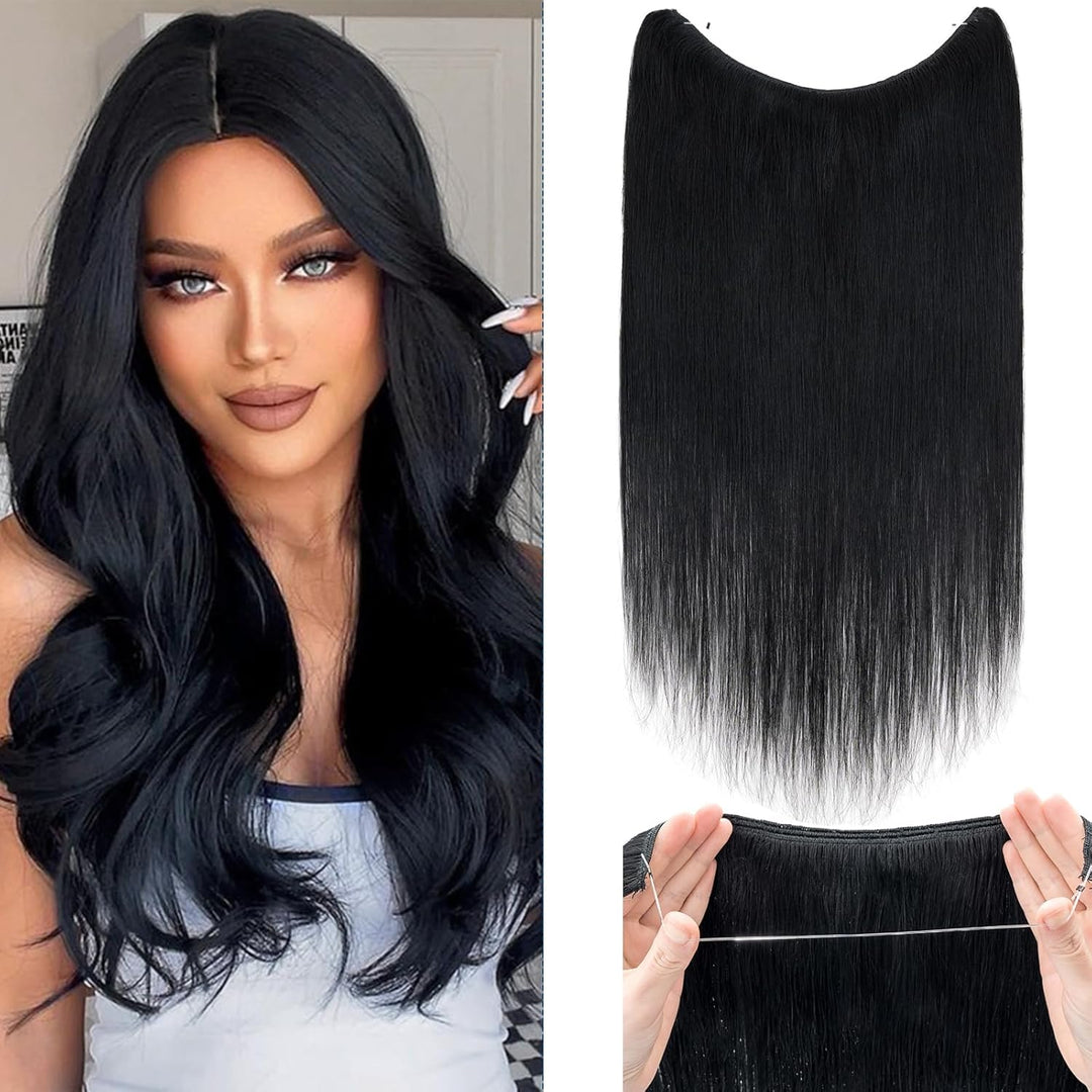 Extensions Echthaar mit transparenter Schnur, Silk-co Wire in ExtensionsTief Schwarz 75g, Secrets Ha