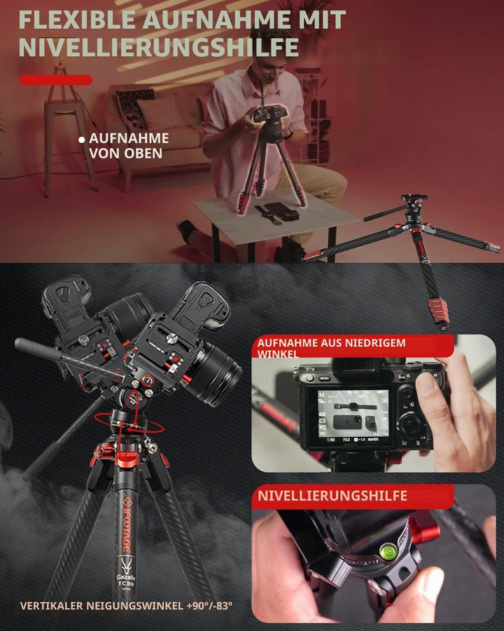IFOOTAGE Gazelle TC3B+K3,55/140cm Kamera Stativ TC3B aus Kohlefaser mit K3 Mini Kugelkopf, Schnallen