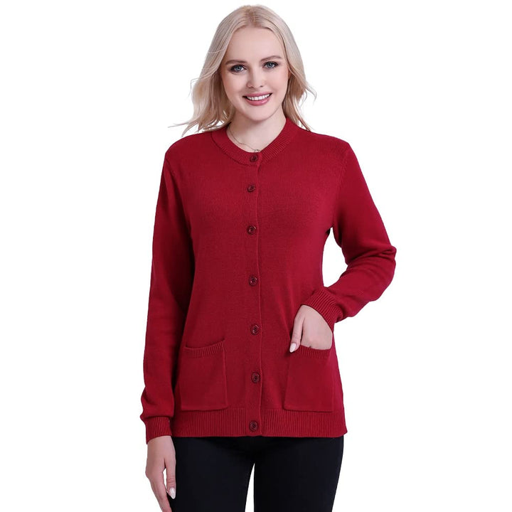 SMILING PINKER Damen Strickjacke Langarm Cardigan Warm Rundhals Strickweste Jacke mit Knopfleiste un