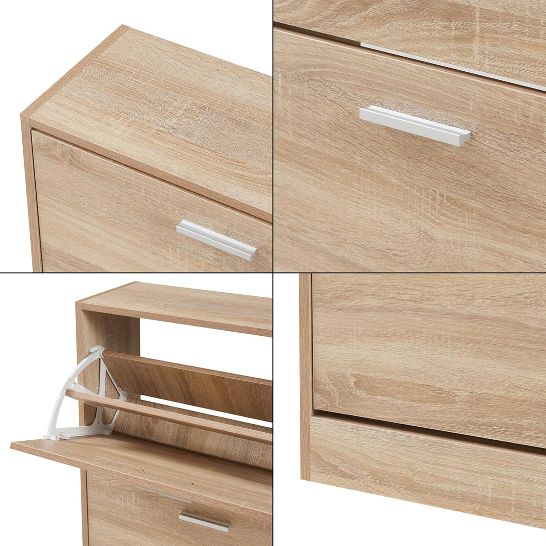 [en.casa] Schuhschrank Sykkylven Schuhkipper mit 2 Klappen Schuhkommode für 12 Paar Schuhe 81 x 63 x