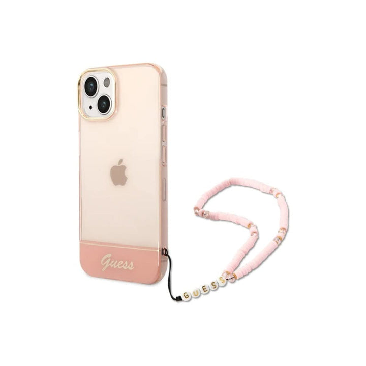 Guess GUHCP14MHGCOHP hülle für iPhone 14 Plus 6,7" rosa/pink hardcase Translucent Pearl Strap, Pink