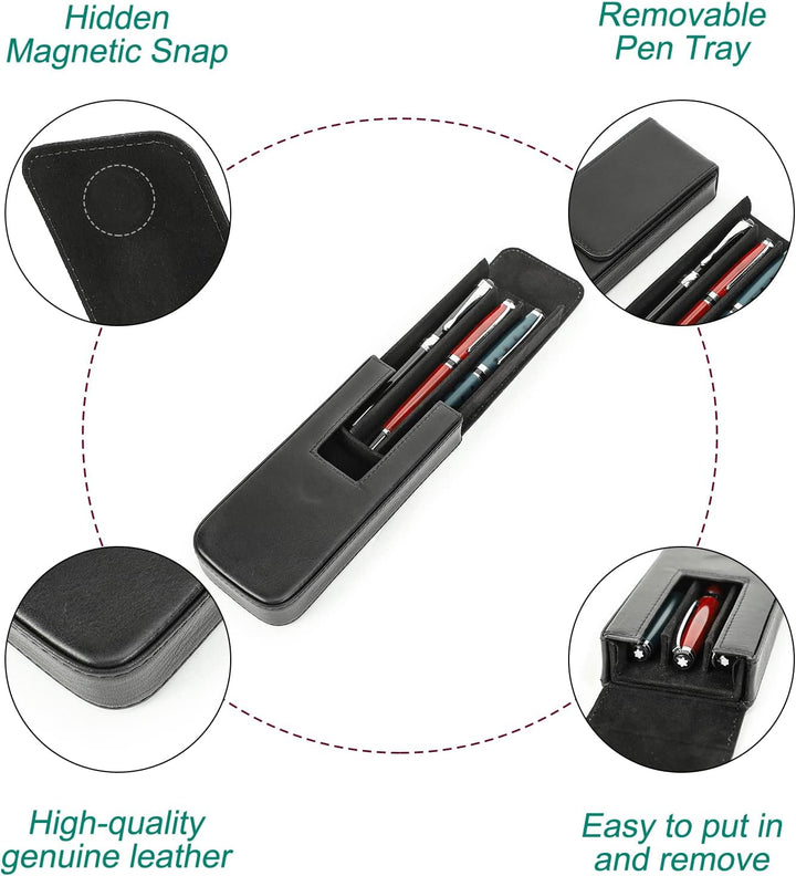 Hiram Leder-Füllhalteretui, Leder-Füllhalterbox für 3 Stifte mit Verstecktem Magnetischem Schnappver