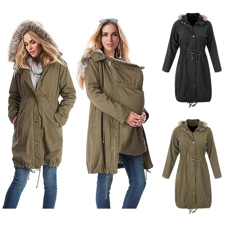 Winterjacke Damen Lang Warm Baumwolljacke Tragejacke Winter 3 In 1 Schwangerschaftsjacke Mit Babyein