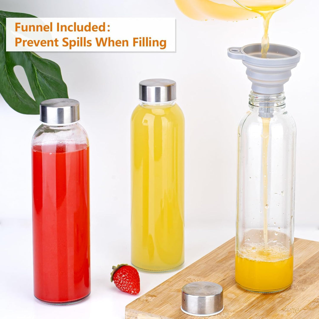KAHEIGN 10Pcs Glasflaschen mit Deckel, 540ml Wiederverwendbar Glas Wasserflasche mit Edelstahlkappe,
