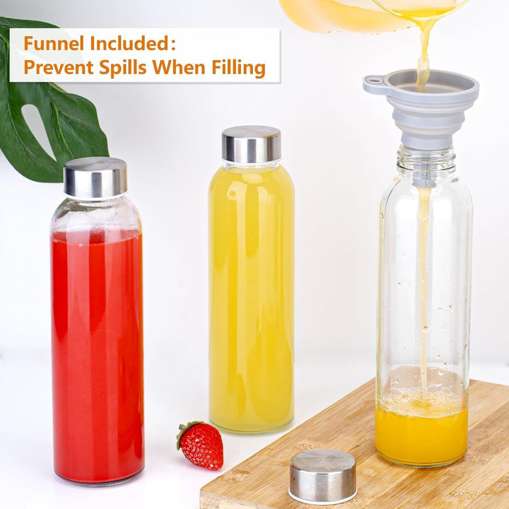 KAHEIGN 10Pcs Glasflaschen mit Deckel, 540ml Wiederverwendbar Glas Wasserflasche mit Edelstahlkappe,