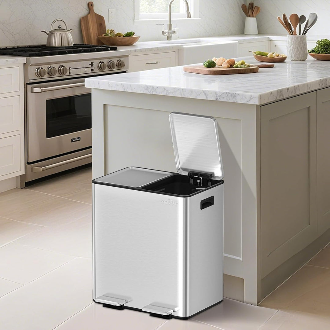 mVm Mülleimer Küche,40 Liter Treteimer,2 x 20 Liter Treteimer, 2 Fächer, Mülltrennsystem, Abfalleime