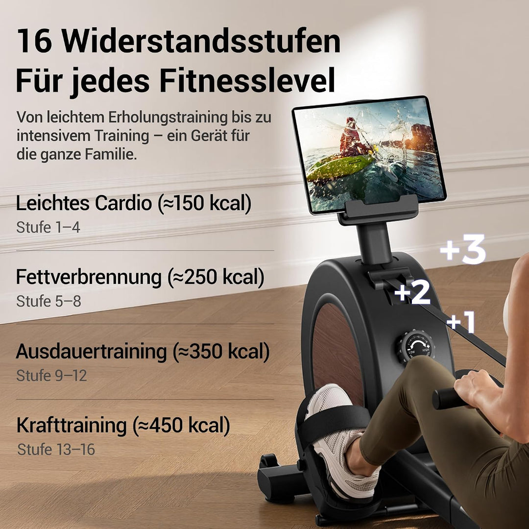 UMAY Rudergerät für Zuhause,16 Widerstandsstufen,APP-Verbindung Schwarz, Schwarz