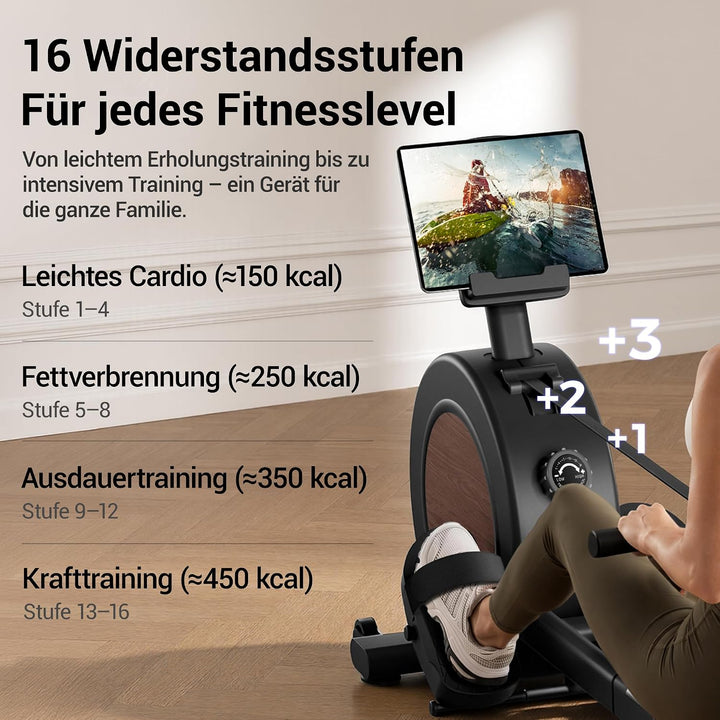 UMAY Rudergerät für Zuhause,16 Widerstandsstufen,APP-Verbindung Schwarz, Schwarz