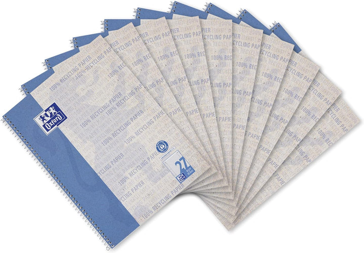 Oxford Recycling Collegeblock A4 liniert mit Doppelrand, 80 Blatt, 10 Stück, A4 liniert mit Doppelra