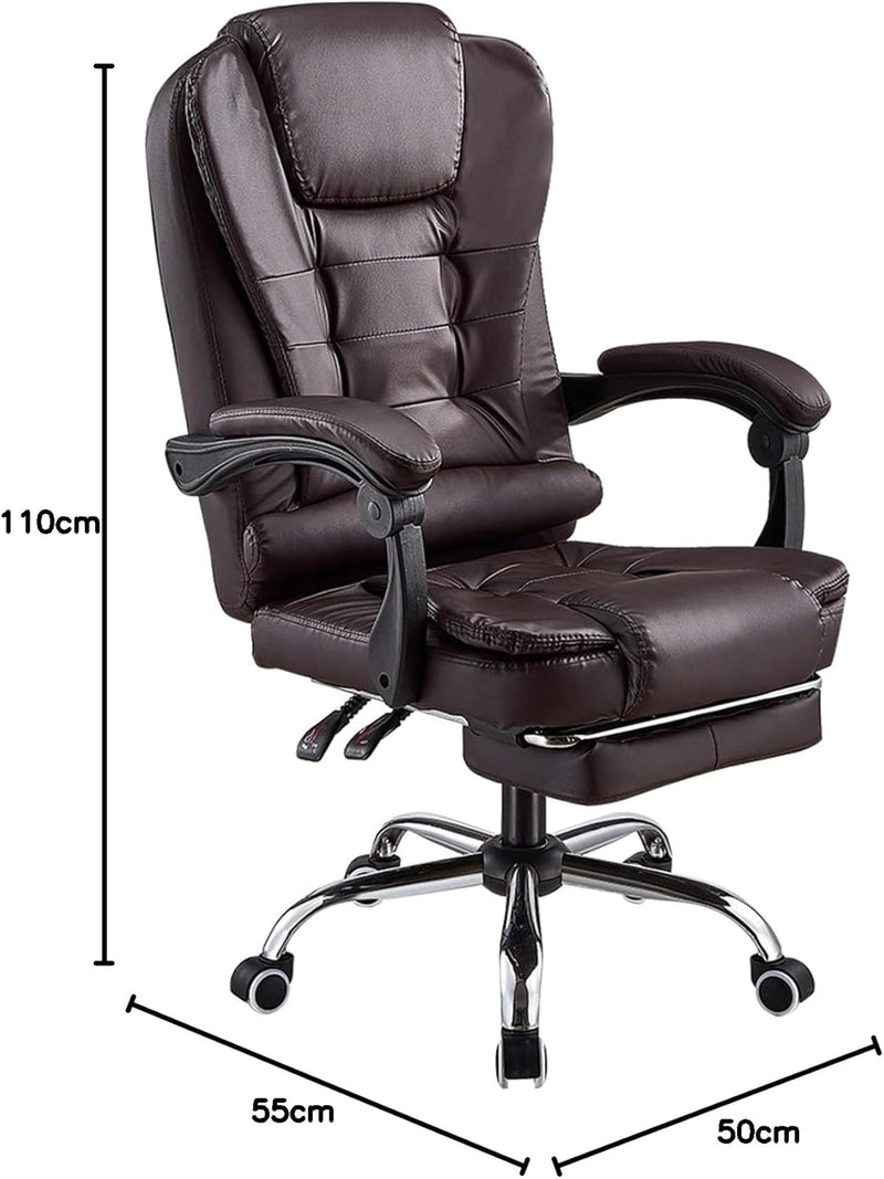 Panana Bürostuhl Heavy-Duty Executive Liegesessel mit Fussstütze aus PU-Leder Gaming-Stuhl (Braun),