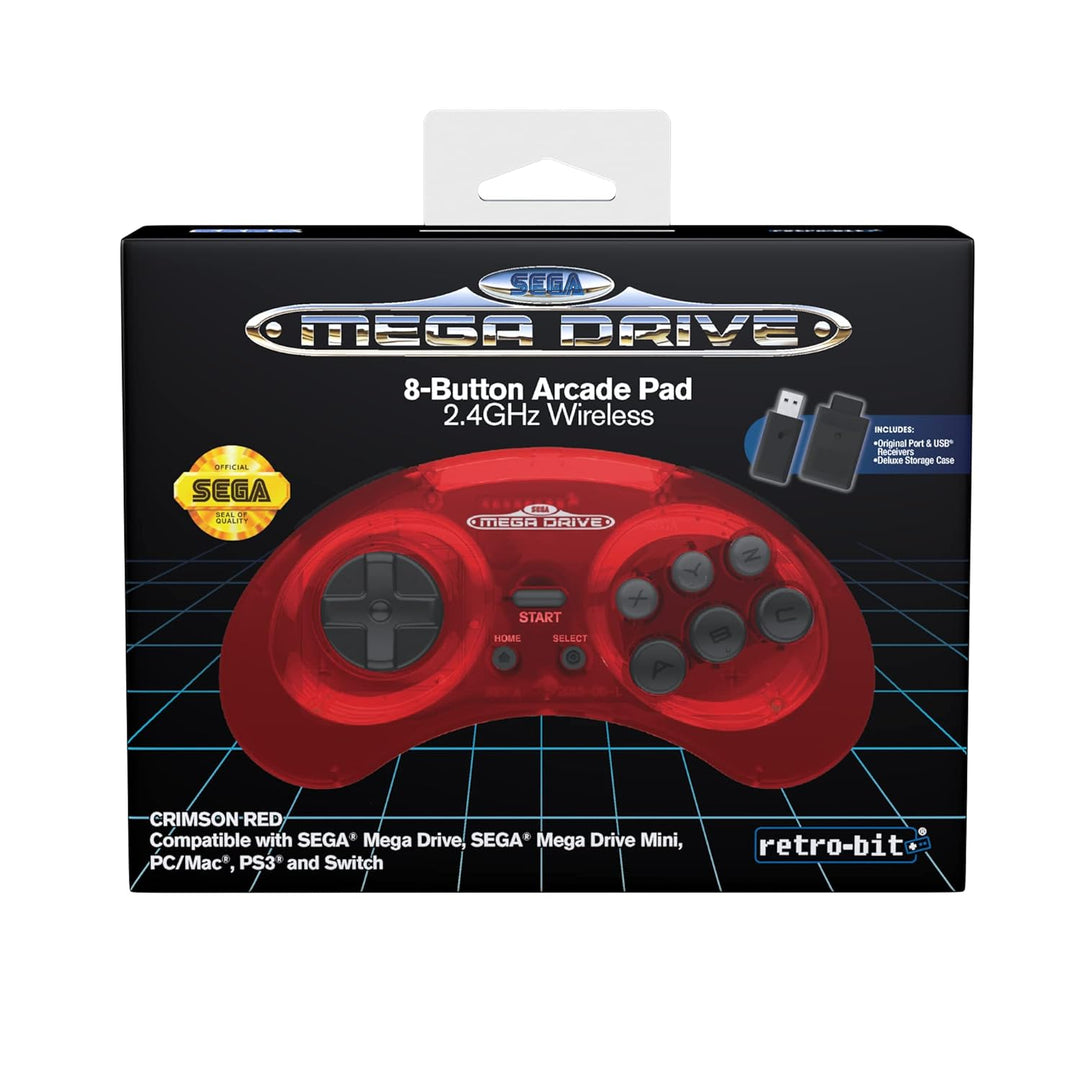 Retro-Bit Sega Mega Drive 2.4 GHz Wireless Controller 8-Button Arcade Pad for Sega Genesis Original/