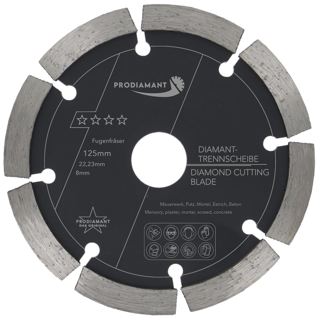 PRODIAMANT Fugenfräser ø 125mm Breite 8mm Frässcheibe für Mauerwerk Mörtel Fugen und Putz 10mm Segme