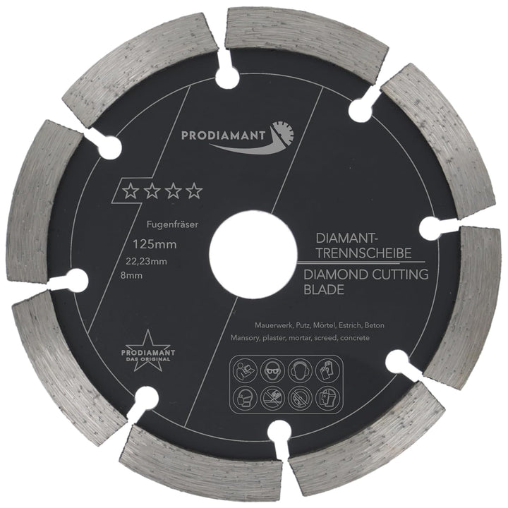 PRODIAMANT Fugenfräser ø 125mm Breite 8mm Frässcheibe für Mauerwerk Mörtel Fugen und Putz 10mm Segme