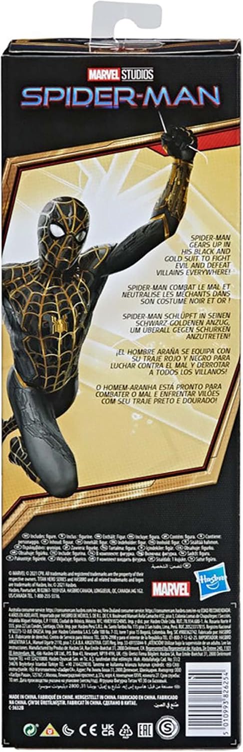 Spider-Man Marvel Titan Hero Series Actionfigur, 30 cm, schwarz-Goldener Anzug, Actionfigur, Spielze