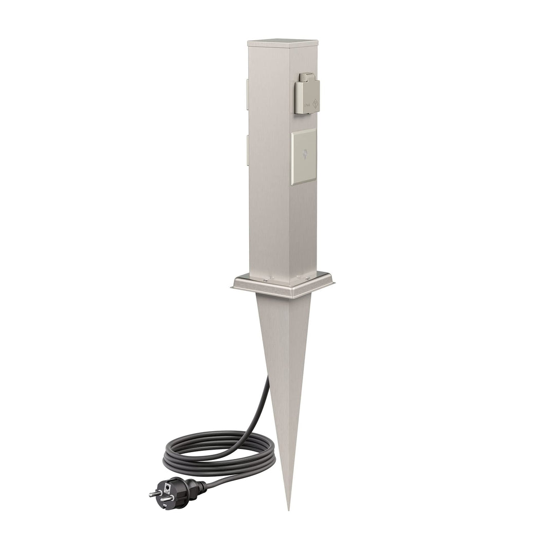 ledscom.de Garten-Steckdosen-Säule Polly mit Erdspiess und 2m Kabel für aussen, 3-Fach, Smart Home,