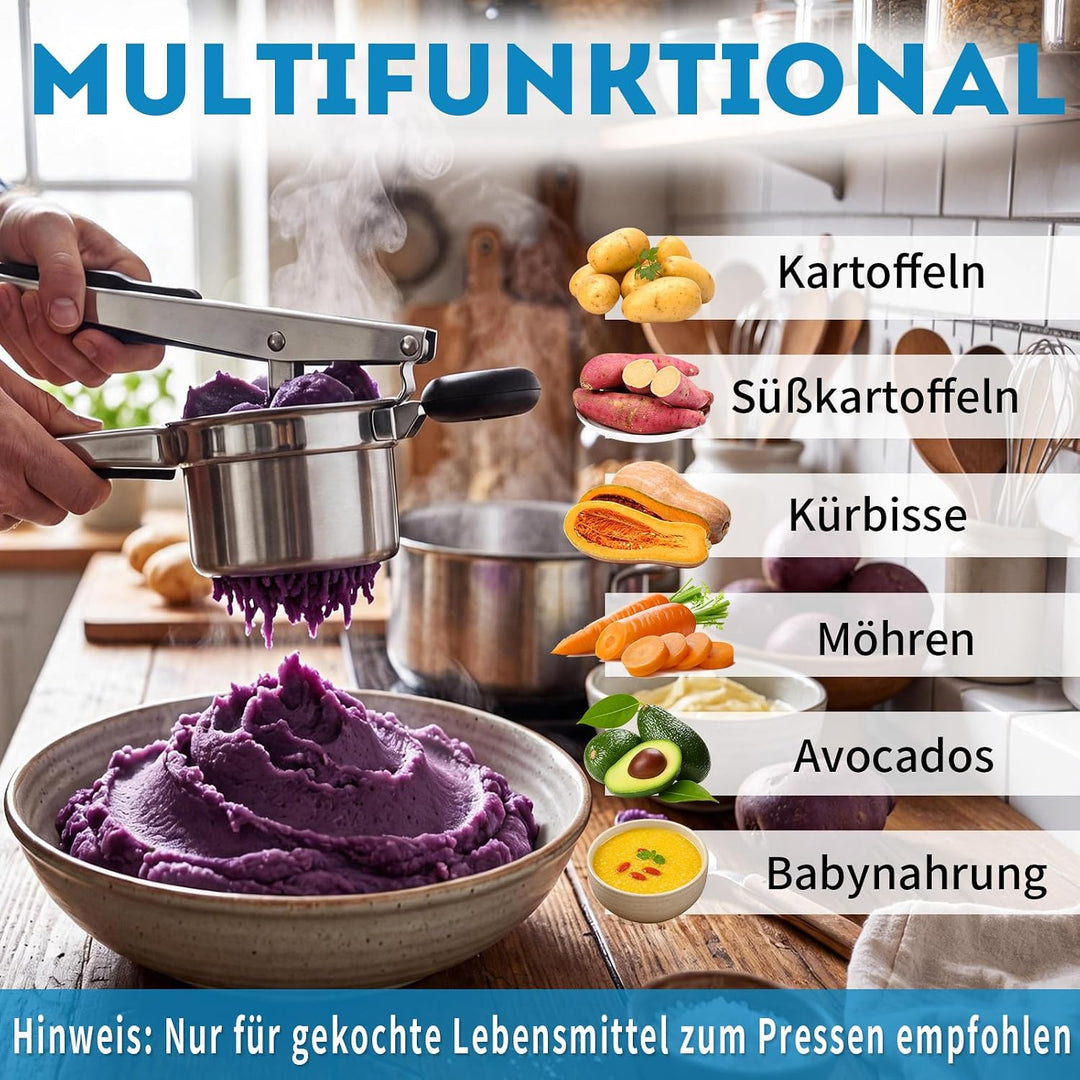 405ml Kartoffelstampfer Edelstahl Mit 3 Austauschbaren Platten | Vielzweck Kartoffelpresse Edelstahl