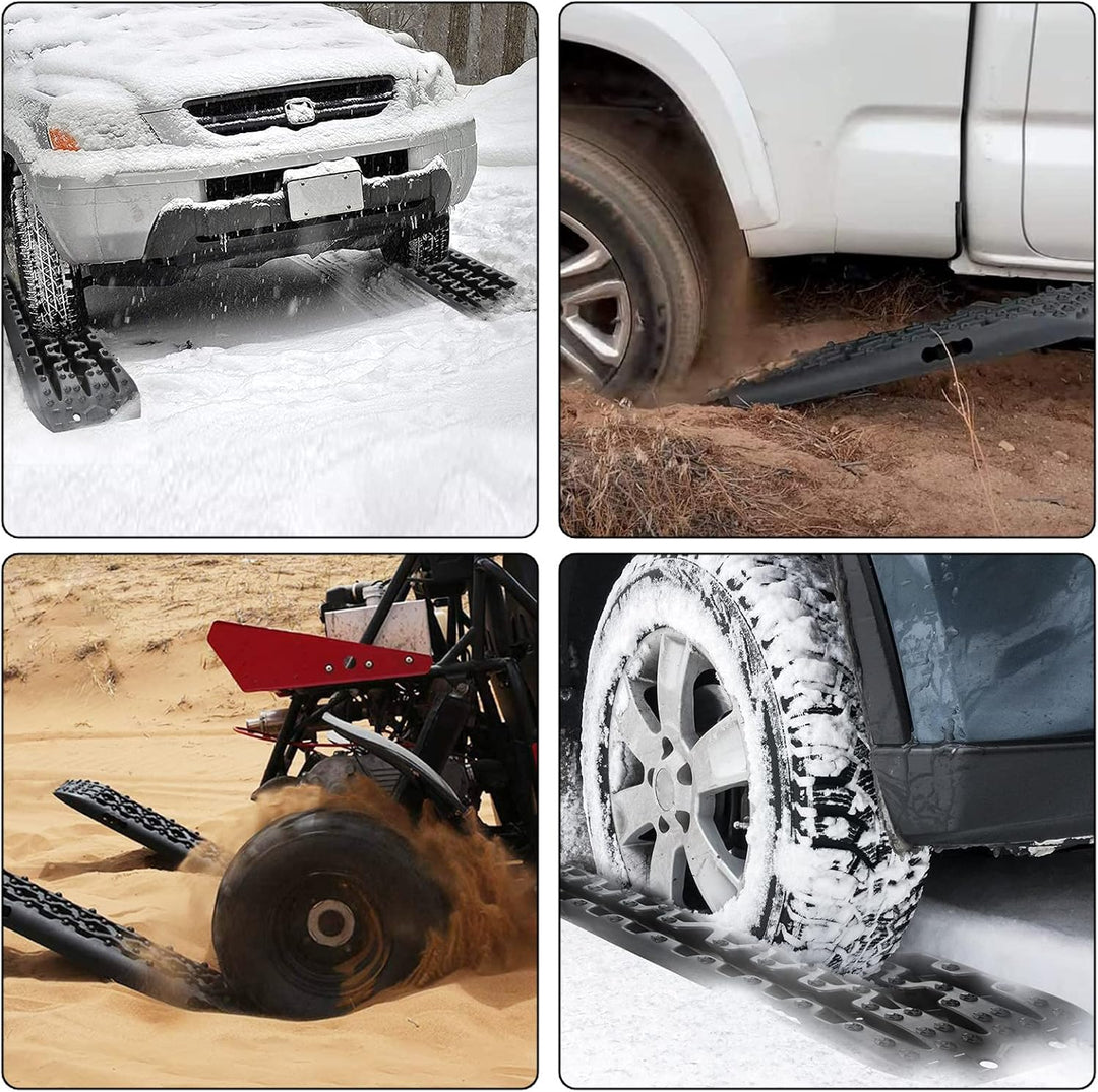 Gimisgu 2x Sandbleche Offroad Traktionsmatte Kunstoff Anfahrhilfe Recovery Board Tracks mit Aufbewah