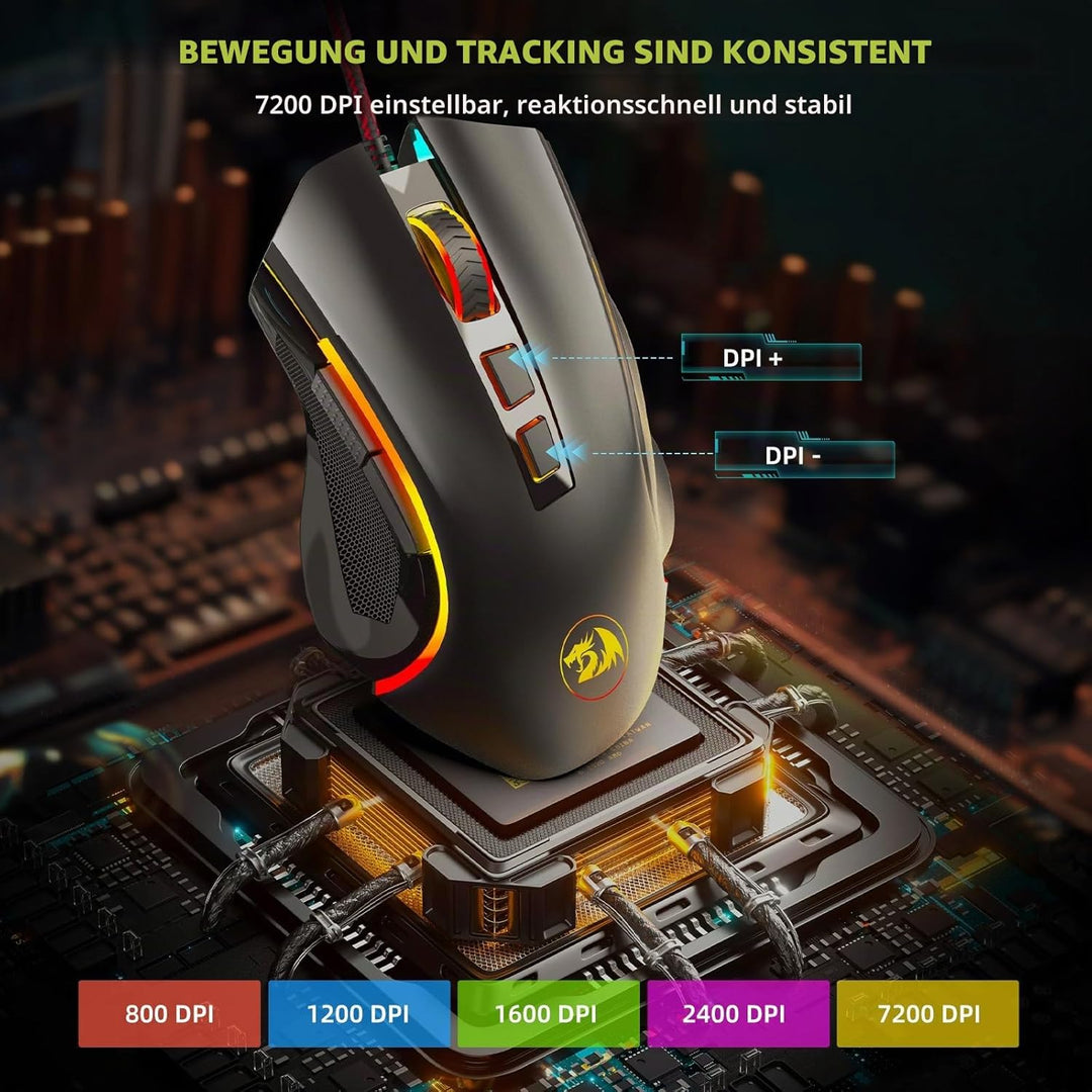 Redragon M602 Gaming Maus mit Kabel, Wired Computer Mouse Gaming mit Treiber, 7 Programmierbare Tast