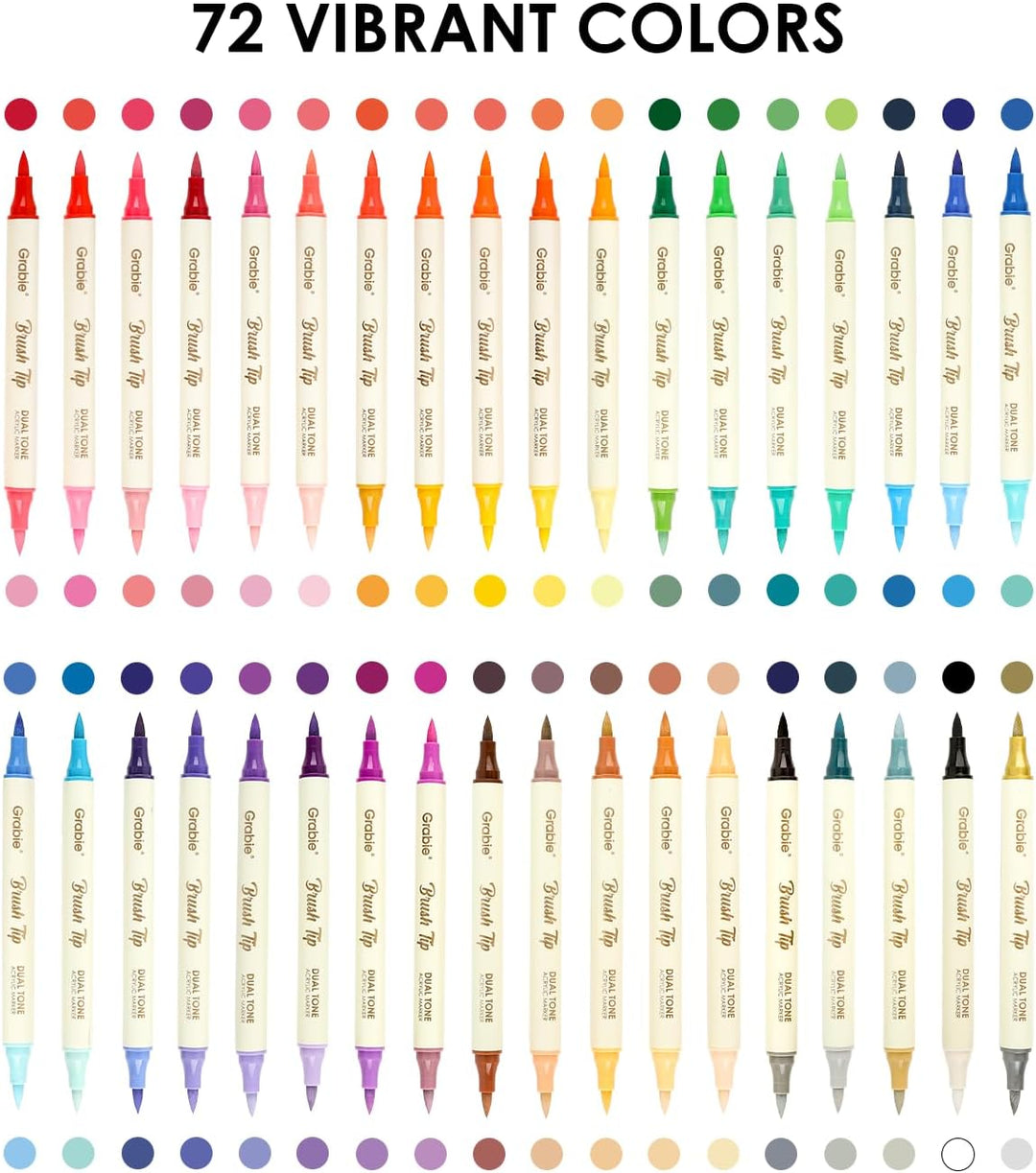 Grabie 72 Farben Acrylstifte, Acrylstifte Set mit weicher Spitze, Filzstifte für Holz, Stoff, Leinwa