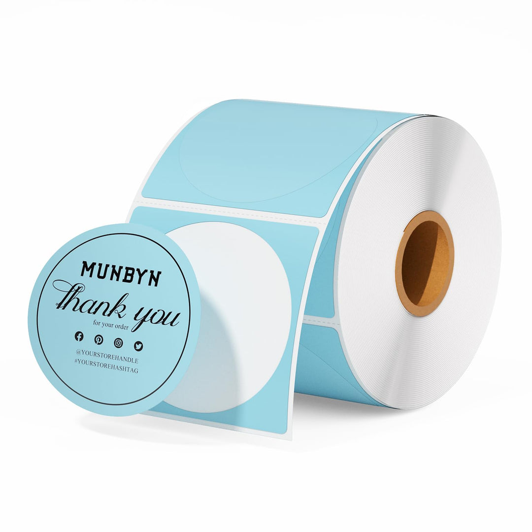 MUNBYN 750 Stück Thermoetiketten, rund, blau, abziehbare Etiketten, rund, 2 x 2 Zoll, Shipping Label