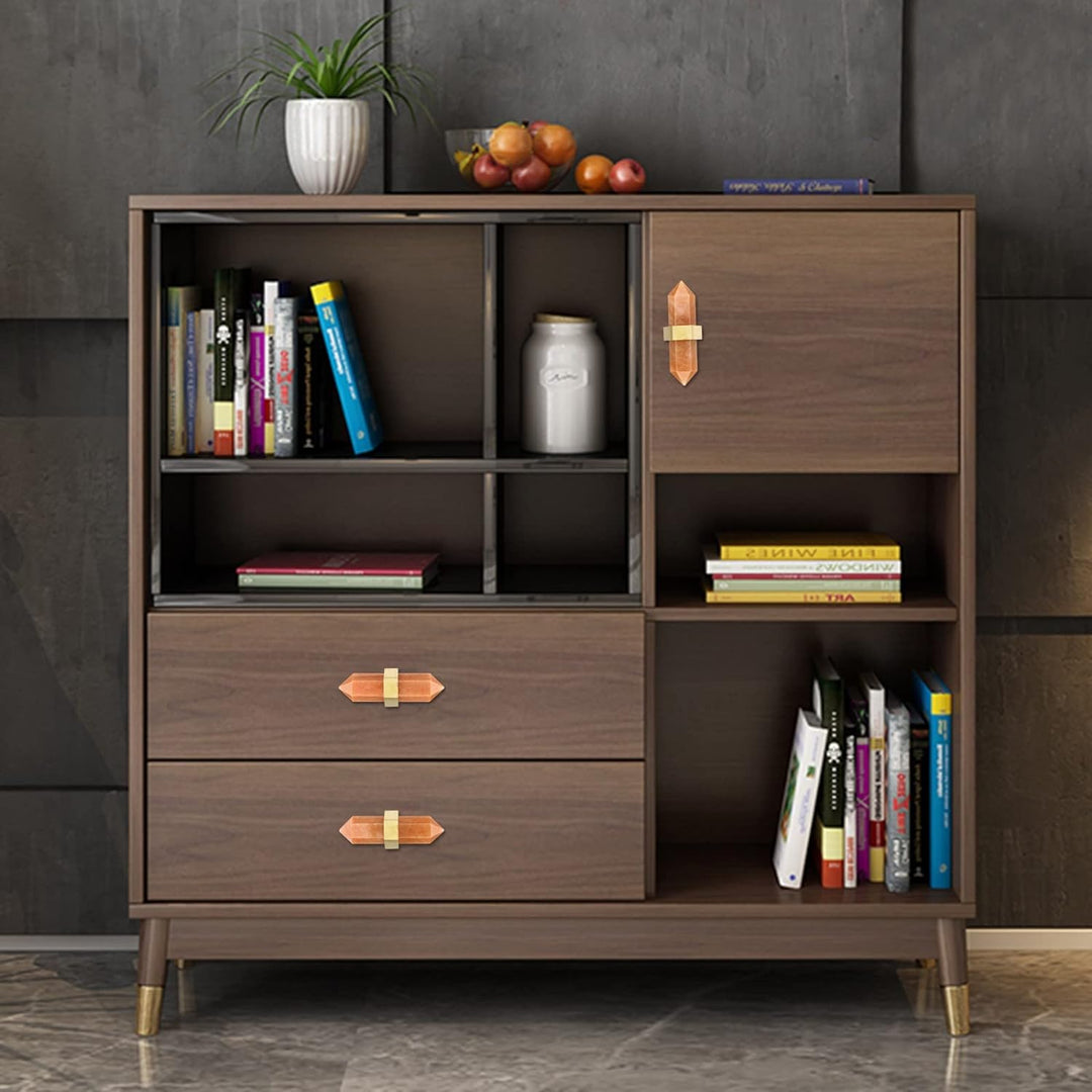 KYEYGWO 2 Stück Roter Aventurin Heilstein Punkt Möbelknöpfe mit Schrauben, Messing Schubladenknöpfe