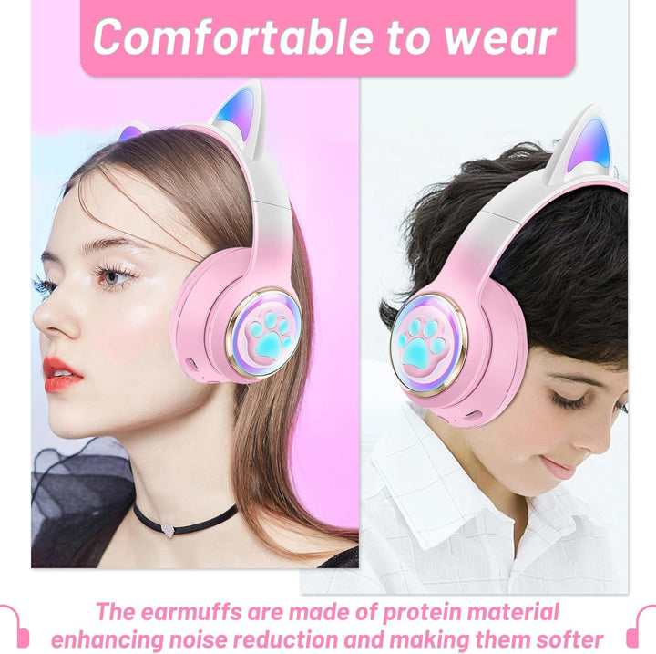 Katzenohr Kopfhörer Kindergeburtstag Geschenke Kind LED Katzenohren Farbgradient Kabellose Bluetooth