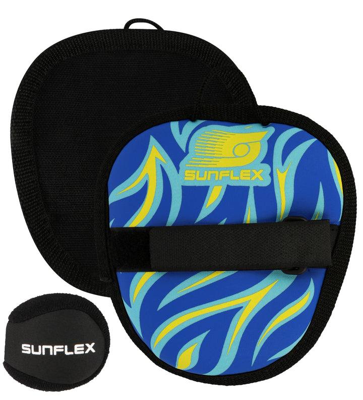Sunflex® Neopren Mini Sure Catch Set Flames Blurefire mit Zwei Schlägern und einem Ball in schwarz |