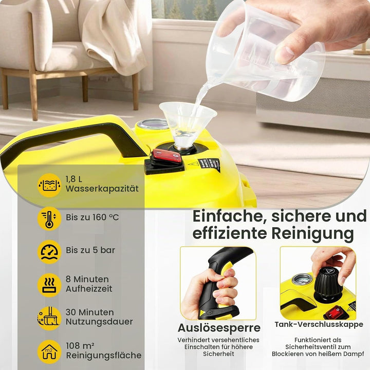 SOARS Dampfreiniger mit 13 Zubehör, Dampfdruck: 5 bar, Max. 160 ℃, Aufheizzeit: 8 min., Leistung: 20