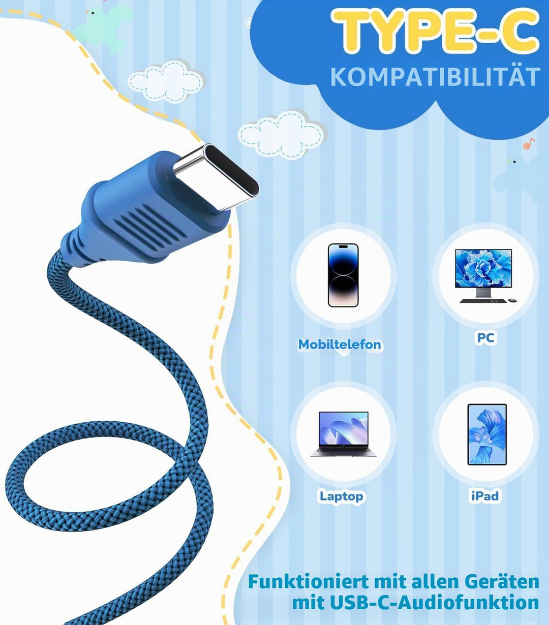 Upgrade USB Typ C Kinder-Kopfhörer, kabelgebundene Kopfhörer für Kinder mit Mikrofon für Jungen und