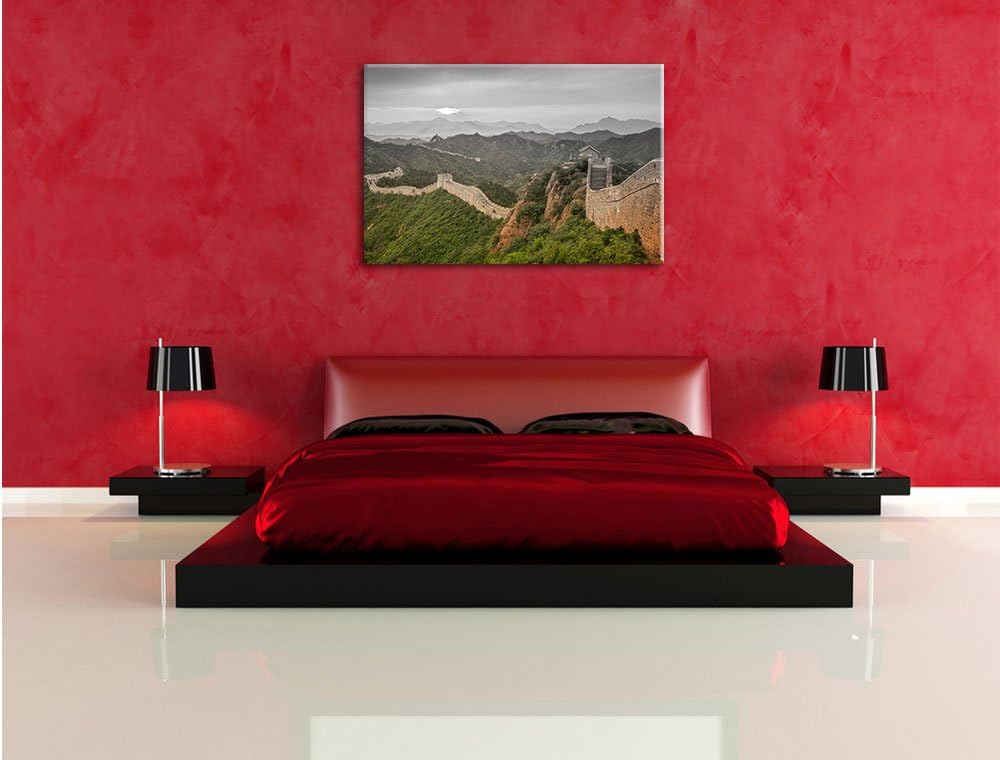 Pixxprint Chinesische Mauer B&W Detail, Format: 100x70 auf Leinwand, 100x70