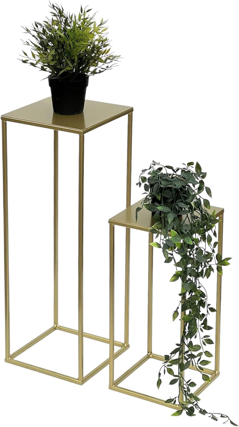 DanDiBo Blumenhocker Metall Gold Eckig 2er Set Blumenständer Beistelltisch 96406 Blumensäule Modern