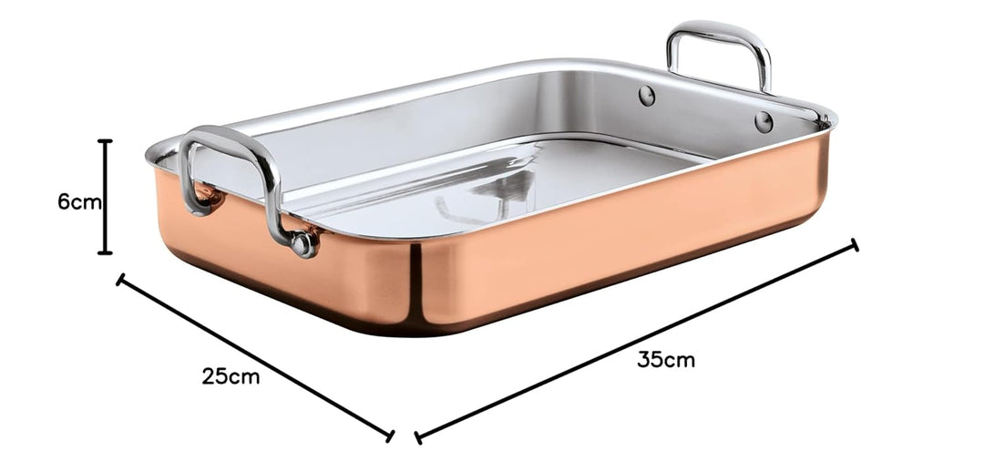 Spring CULINOX Bräter rechteckig 35 x 25 cm | Höhe: 6 cm | 5 ltr | 0,5 mm Aussenschicht aus Kupfer |