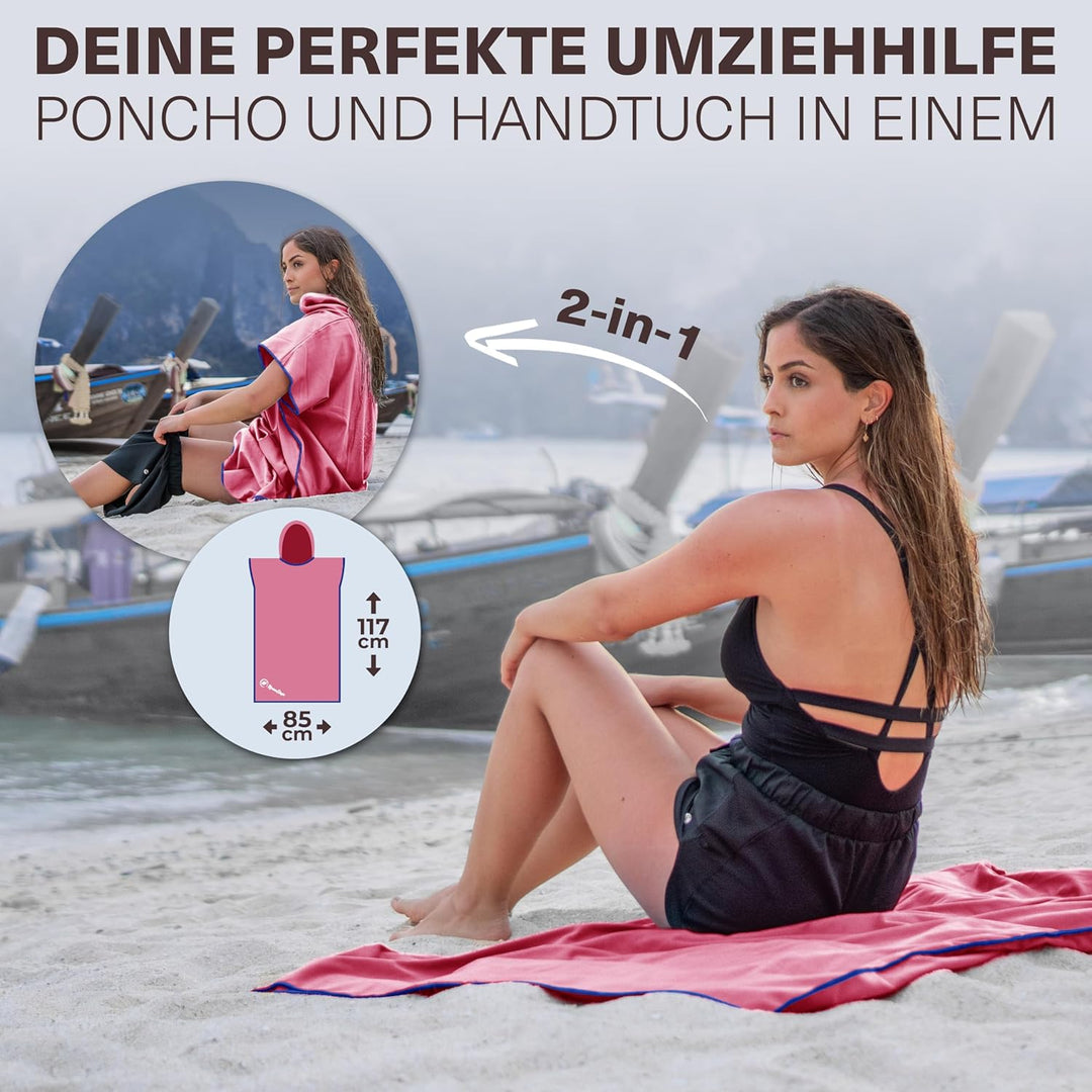 NirvanaShape Handtuch-Poncho für Erwachsene, Umziehhilfe & Handtuch zugleich, Surf-Poncho mit Quick-