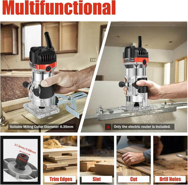 800W Electric Hand Holz Oberfräse Kantenfräse Wood Fräsmaschine 30000 U/min 1/4" Hand Trimmer Multif