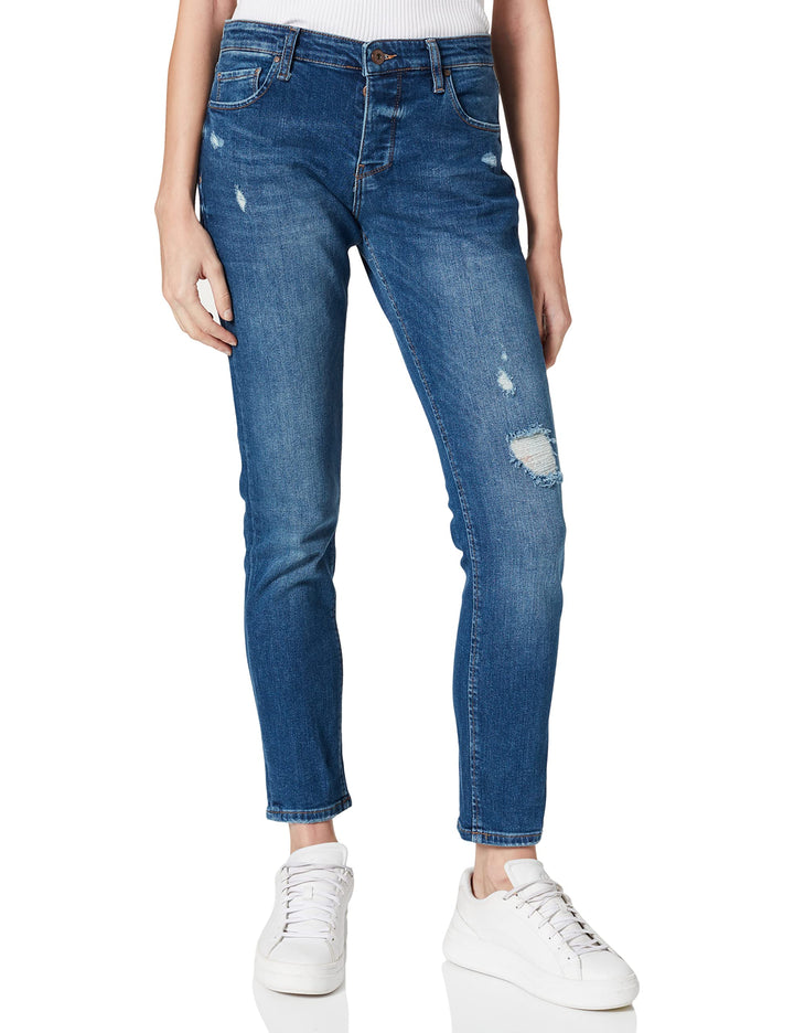 Cross Damen Gwen Boyfriend Jeans 27W Mid Blue Destroyed, 27W Mid Blue Destroyed